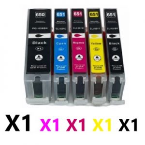 5 Pack Compatible Canon PGI-650XL CLI-651XL High Yield Ink Cartridges (1BK,1C,1M,1Y,1PBK)