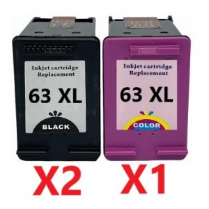 3 Pack Compatible HP 63XL Black & Colour High Yield Ink Cartridge (2BK,1C)