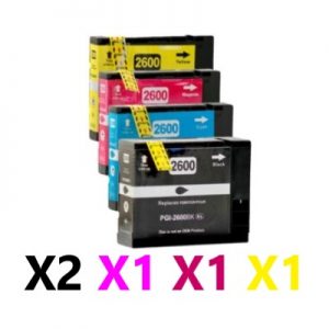 5 Pack Compatible Canon PGI-2600XL High Yield Ink Cartridge (2BK,1C,1M,1Y)