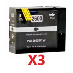 3 x Compatible Canon PGI-2600XLBK Black High Yield Ink Cartridge