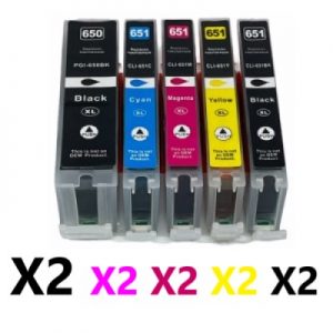 10 Pack Compatible Canon PGI-650XL CLI-651XL High Yield Ink Cartridges (2BK,2C,2M,2Y,2PBK)