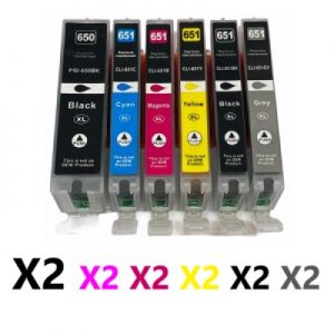 12 Pack Compatible  Canon PGI-650XL CLI651XL High Yield Ink Cartridges (2BK,2C,2M,2Y,2PBK,2GY)