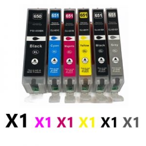 6 Pack Compatible  Canon PGI-650XL CLI651XL High Yield Ink Cartridges (1BK,1C,1M,1Y,1PBK,1GY)