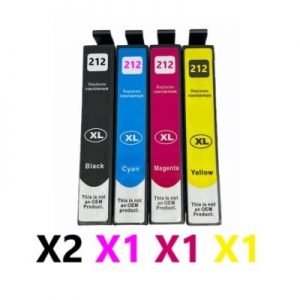 5 Pack Compatible Epson 212XL High Yield Ink Cartridge (2BK,1C,1M,1Y)