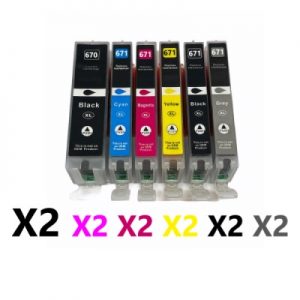 12 x Compatible Canon PGI670XL CLI671XL High Yield Ink Cartridges (2BK,2C,2M,2Y,2PBK,2GY)