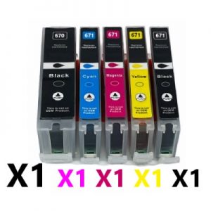 5 Pack Compatible Canon PGI-670XL CLI-671XL High Yield Ink Cartridges (1BK,1C,1M,1Y,1PBK)