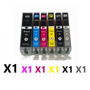 6 x Compatible Canon PGI670XL CLI671XL High Yield Ink Cartridges (1BK,1C,1M,1Y,1PBK,1GY)