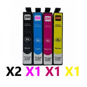 5 Pack Compatible Epson 200XL High Yield Ink Cartridge (2BK,1C,1M,1Y)