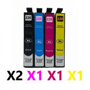 5 Pack Compatible Epson 220XL High Yield Ink Cartridge (2BK,1C,1M,1Y)