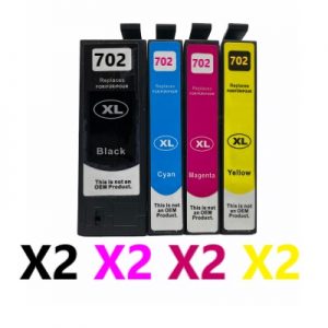 8 Pack Compatible Epson 702XL High Yield Ink Cartridge (2BK,2C,2M,2Y)