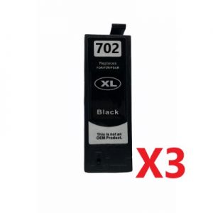 3 x Compatible Epson 702XL Black High Yield Ink Cartridge