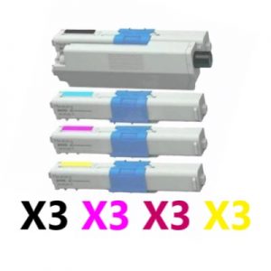 12 Pack Compatible OKI C301/C321/MC342 Toner Cartridge (3BK,3C,3M,3Y)