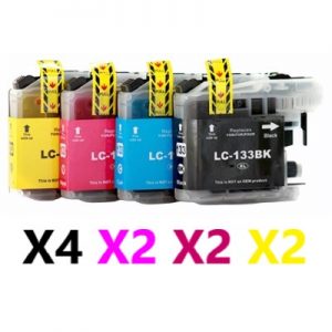 10 Pack Compatible Brother LC-133 Ink Cartridge (4BK,2C,2M,2Y)