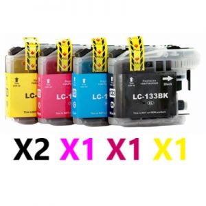 5 Pack Compatible Brother LC-133 Ink Cartridge (2BK,1C,1M,1Y)