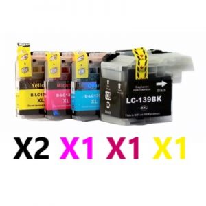 5 Pack Compatible Brother LC-139XL & LC-135XL High Yield Ink Cartridge (2BK,1C,1M,1Y)