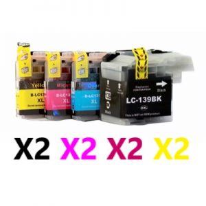 8 Pack Compatible Brother LC-139XL & LC-135XL High Yield Ink Cartridge (2BK,2C,2M,2Y)