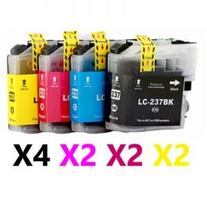 10 Pack Compatible Brother LC-237XLBK & LC-235XL High Yield Ink Cartridge (4BK,2C,2M,2Y)