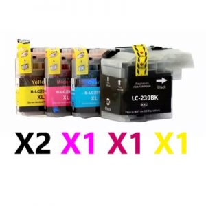 5 Pack Compatible Brother LC-239XLBK & LC-235XL High Yield Ink Cartridge (2BK,1C,1M,1Y)