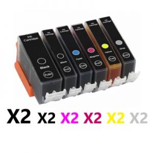 12 Pack Compatible Canon PGI-520 CLI-521 Ink Cartridge (2BK,2PBK,2C,2M,2Y,2GY)