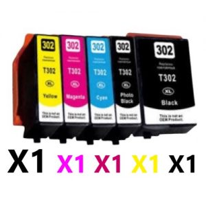 5 Pack Compatible Epson 302XL High Yield Ink Cartridge (1BK,1C,1M,1Y,1PBK)