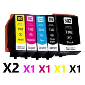 6 Pack Compatible Epson 302XL High Yield Ink Cartridge (2BK,1C,1M,1Y,1PBK)