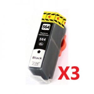 3 x Compatible HP 564XL Black High Yield Ink Cartridge – 550 Pages