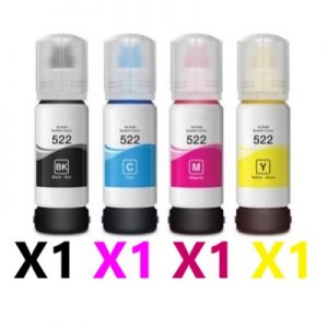 4 Pack Compatible Epson T522 EcoTank Ink Bottles (1BK,1C,1M,1Y)