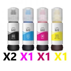 5 Pack Compatible Epson T522 EcoTank Ink Bottles (2BK,1C,1M,1Y)