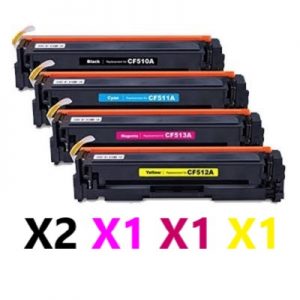 5 Pack Compatible HP CF510A-513A (204A) Toner Cartridges (2BK,1C,1M,1Y)