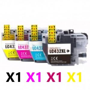 4 Pack Compatible Brother LC-432XL High Yield Ink Cartridge (1BK,1C,1M,1Y)