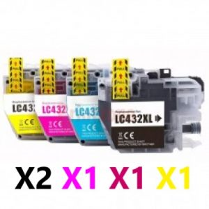 5 Pack Compatible Brother LC-432XL High Yield Ink Cartridge (2BK,1C,1M,1Y)