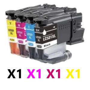 4 Pack Compatible Brother LC-531XL High Yield Ink Cartridges (1BK,1C,1M,1Y)
