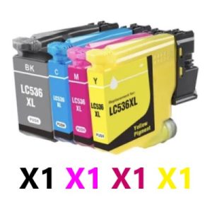 4 Pack Compatible Brother LC-536XL High Yield Ink Cartridges (1BK,1C,1M,1Y)